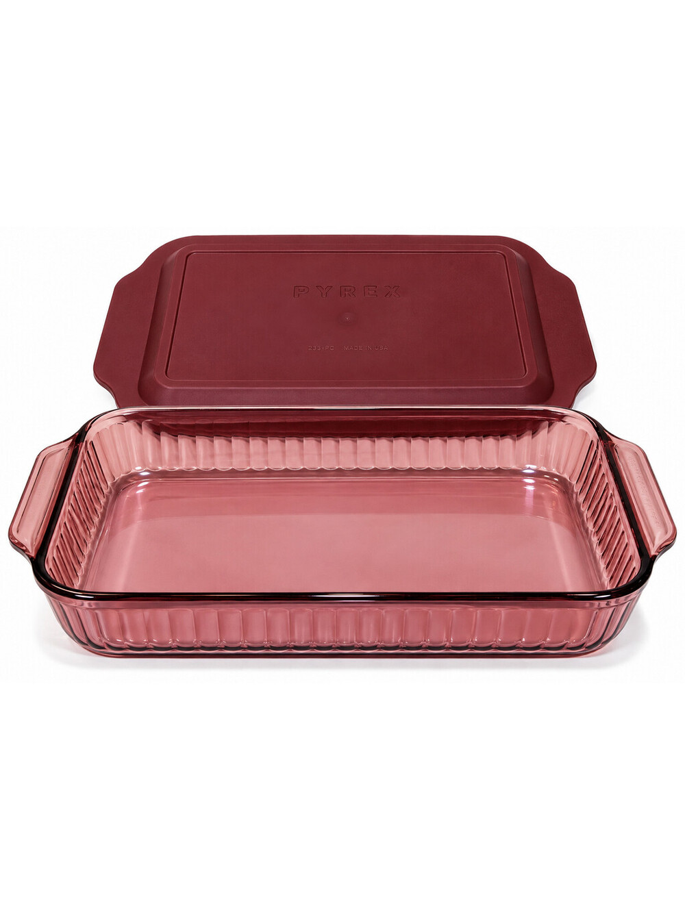 Vintage Pyrex Cranberry 233-S 3 Qt 13x9 Baking Dish w/ 233-PC Lid NEW